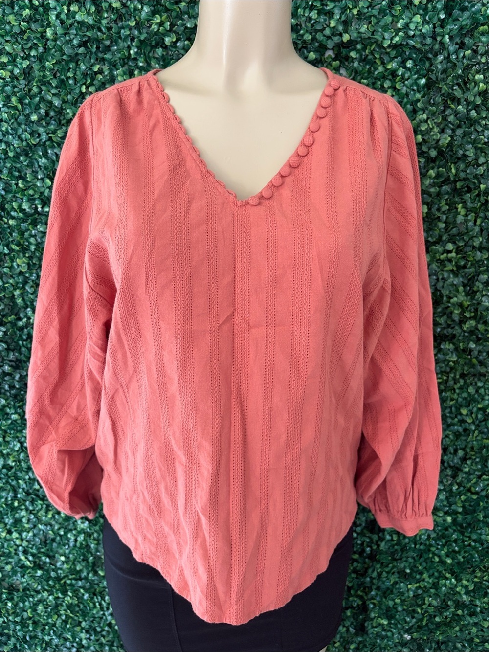 Madewell Coral Pink V-Neck Textured Blouse
